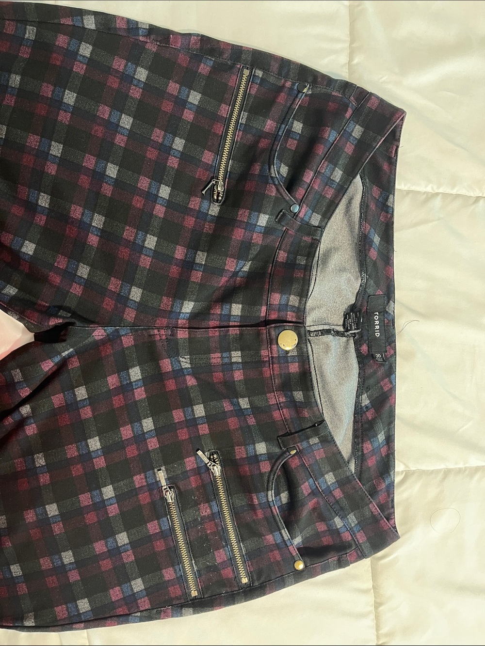 torrid Black, Burgundy & Blue Plaid Skinny Trousers